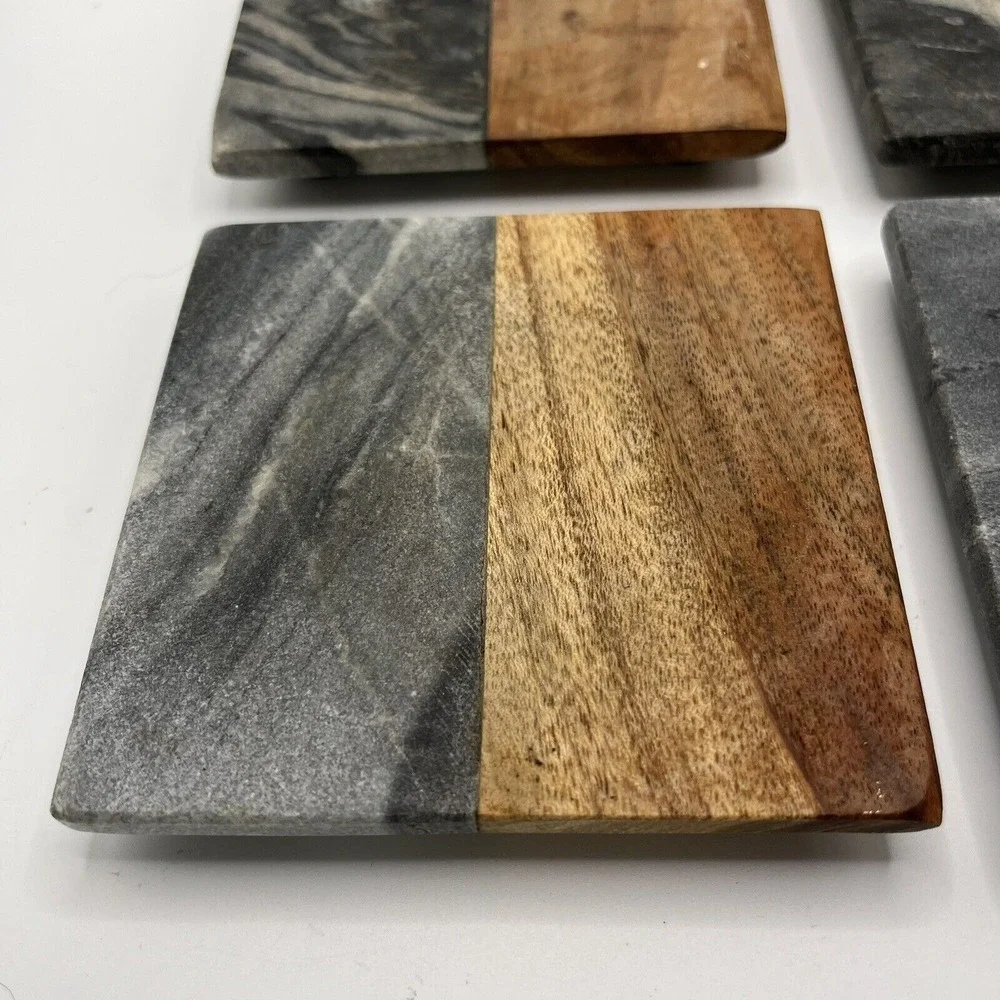 Threshold Dark‎ Marble and Wood Set of 4 Coaster Target Brand 4